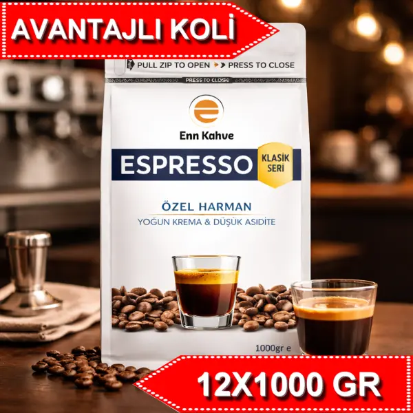 Espresso - Klasik Seri - 1000gr x 12 Adet Koli | Özel Harman - Yoğun Krema & Düşük Asidite
