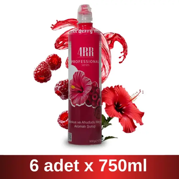 4RR | Hibiskus - Ahududu Aromalı Şurup | 750 ml x 6 Adet Koli