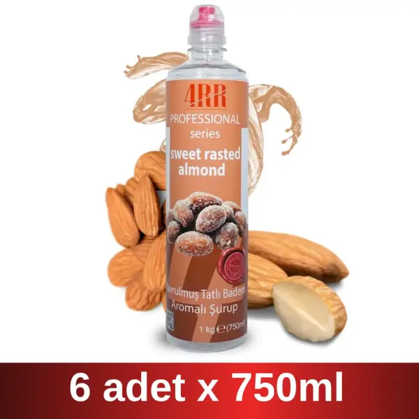 4RR | Kavrulmuş Tatlı Badem Aromalı Şurup | 750 ml x 6 Adet Koli
