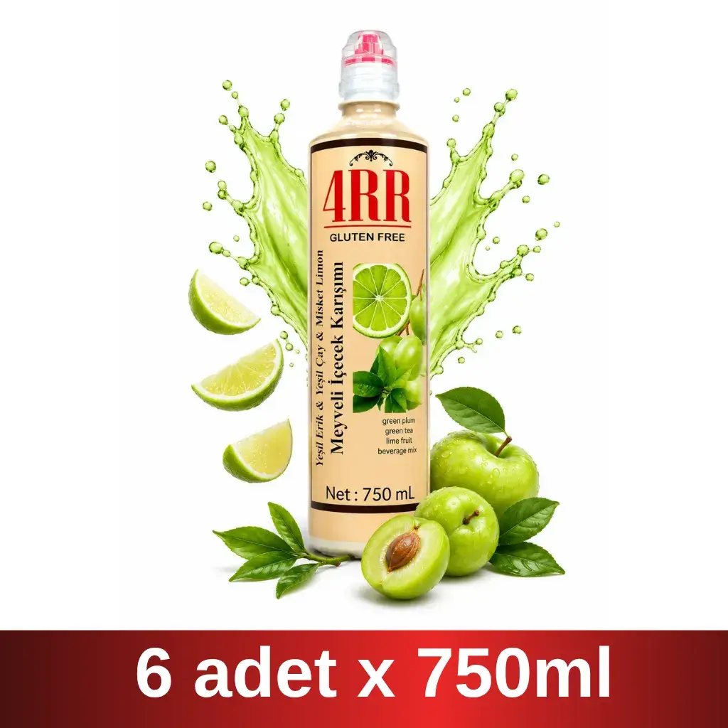 4RR | Yeşil Erik & Yeşil Çay & Misket Limon İçecek Karışımı | 750 ml x 6 Adet Koli