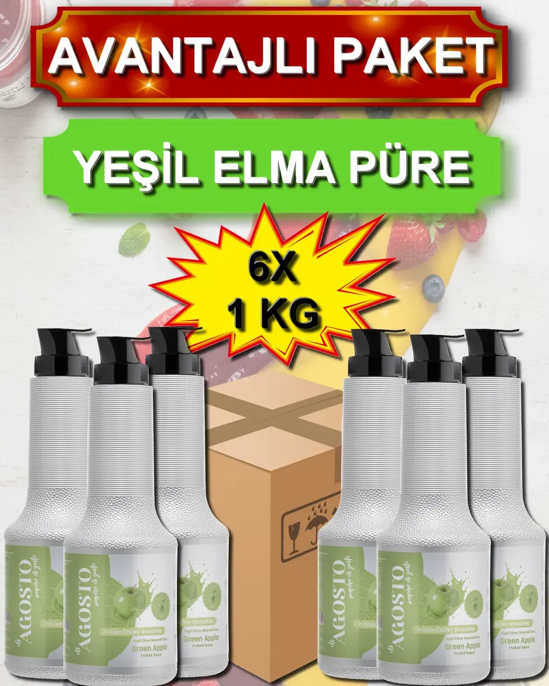 Yeşil Elma Püre&Sos - 1 kg - AVANTAJLI KOLİ - (6*1000gr)