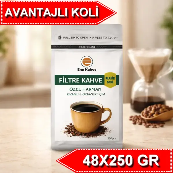 Filtre Kahve - Klasik Seri - 250gr | Özel Harman - Kıvamlı & Orta-Sert İçim - AVANTAJLI KOLİ - (48*250gr)
