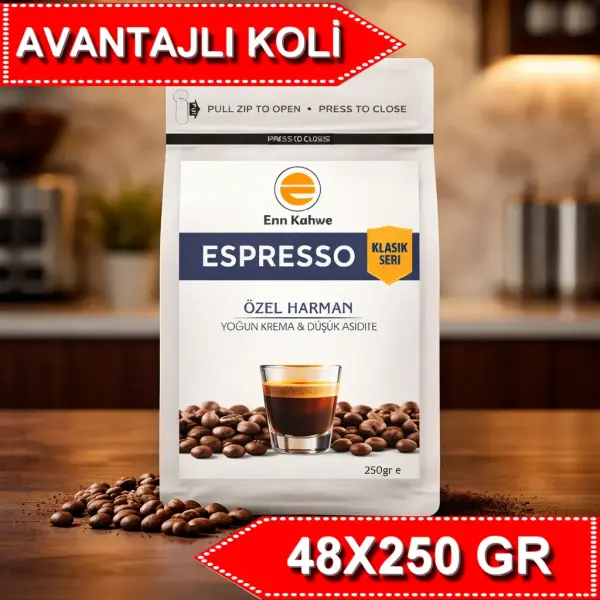 Espresso - Klasik Seri - 250gr | Özel Harman - Yoğun Krema & Düşük Asidite - AVANTAJLI KOLİ - (48*250gr)