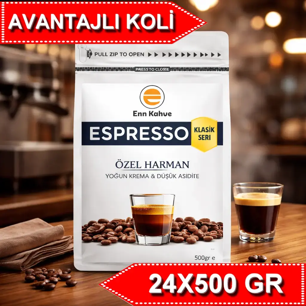 Espresso - Klasik Seri - 500gr | Özel Harman - Yoğun Krema & Düşük Asidite - AVANTAJLI KOLİ - (24*500gr)