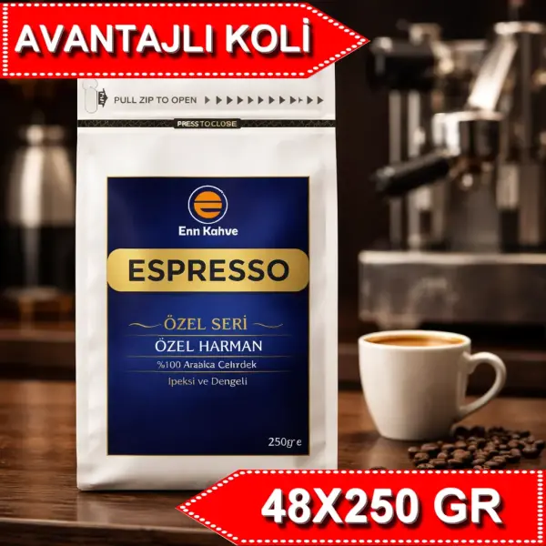 Espresso - Özel Seri - 250gr | Özel Harman - %100 Arabica - İpeksi ve Dengeli - AVANTAJLI KOLİ - (48*250gr)